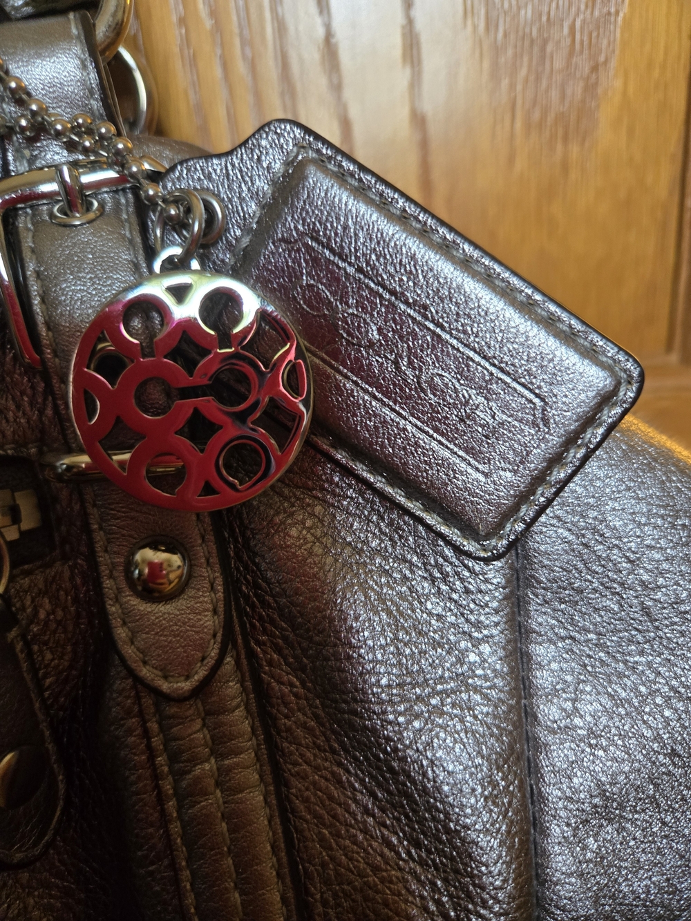 Coach Metallic Leather Shoulder Bag - Gunmetal - Picture 2 of 5